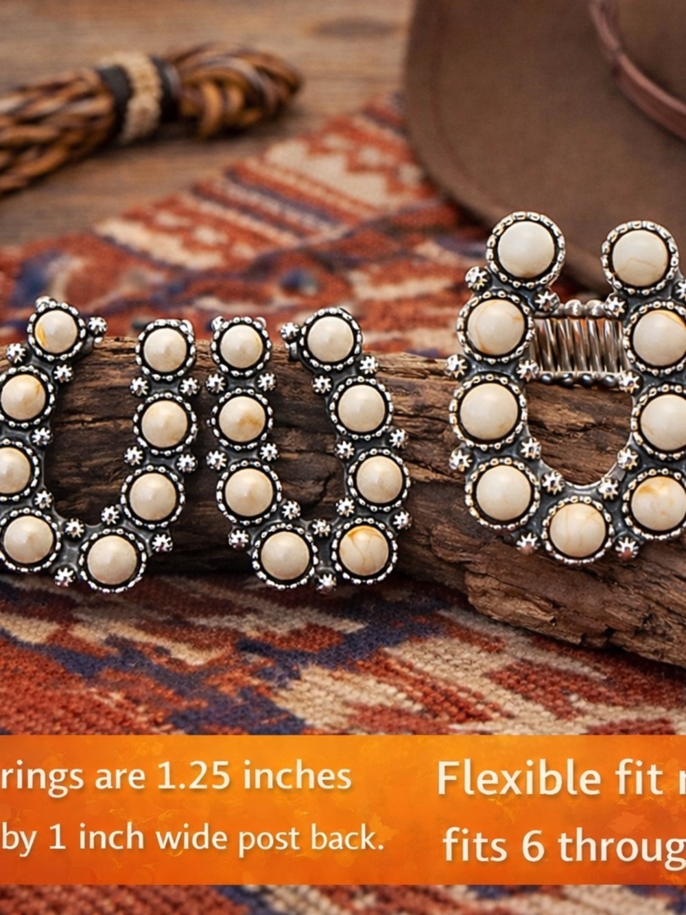 Paparazzi Horseshoe Earrings & Stretch Ring Set Cream Silver Tone